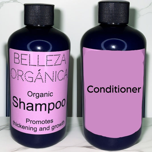 Belleza Organica organic shampoo and conditioner for hair thickening and hair growth